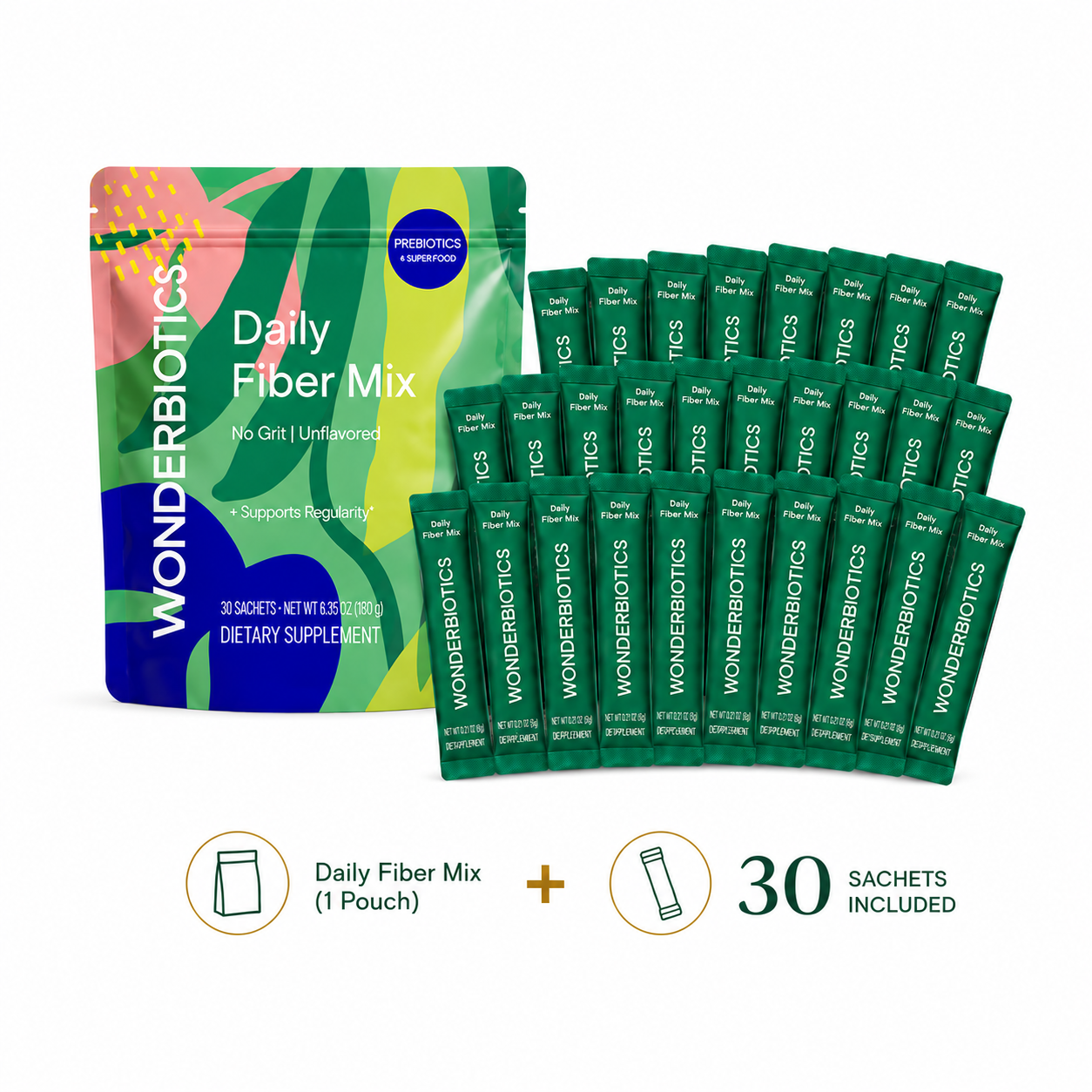 WonderBiotics Daily Fiber Mix 30-sachet product pack image.