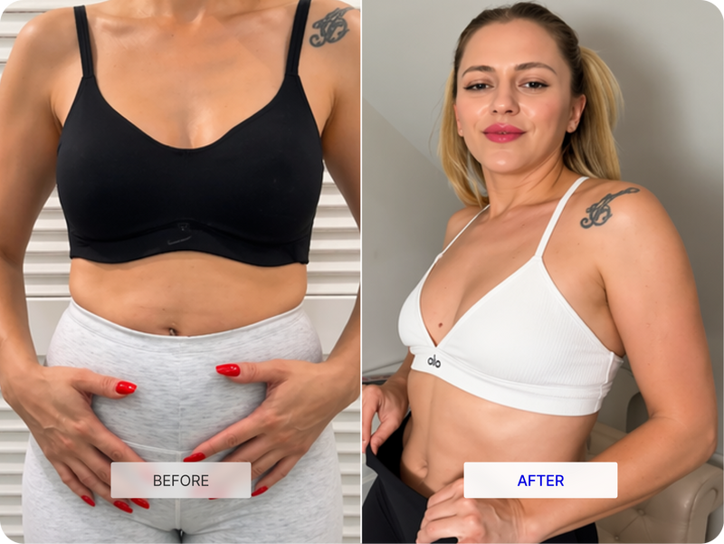 Customer wellness progress photo with before and after comparison.