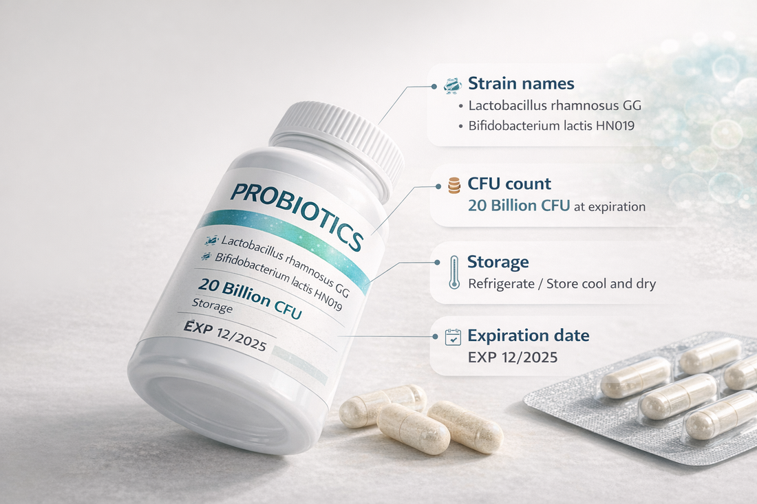 How to Read a Probiotic Label: Understanding Strain Names, CFU Counts, Storage Requirements, and Expiration Dates