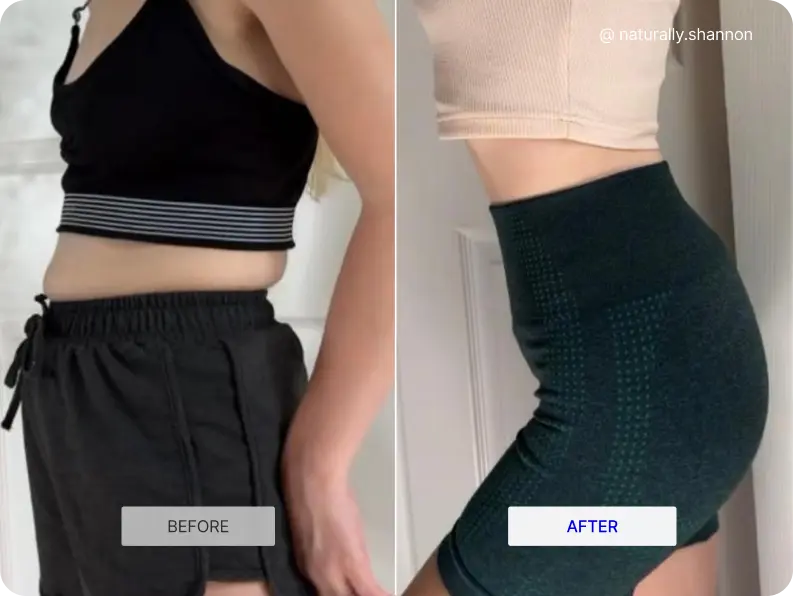 Before and after comparison of a person wearing black athletic wear.