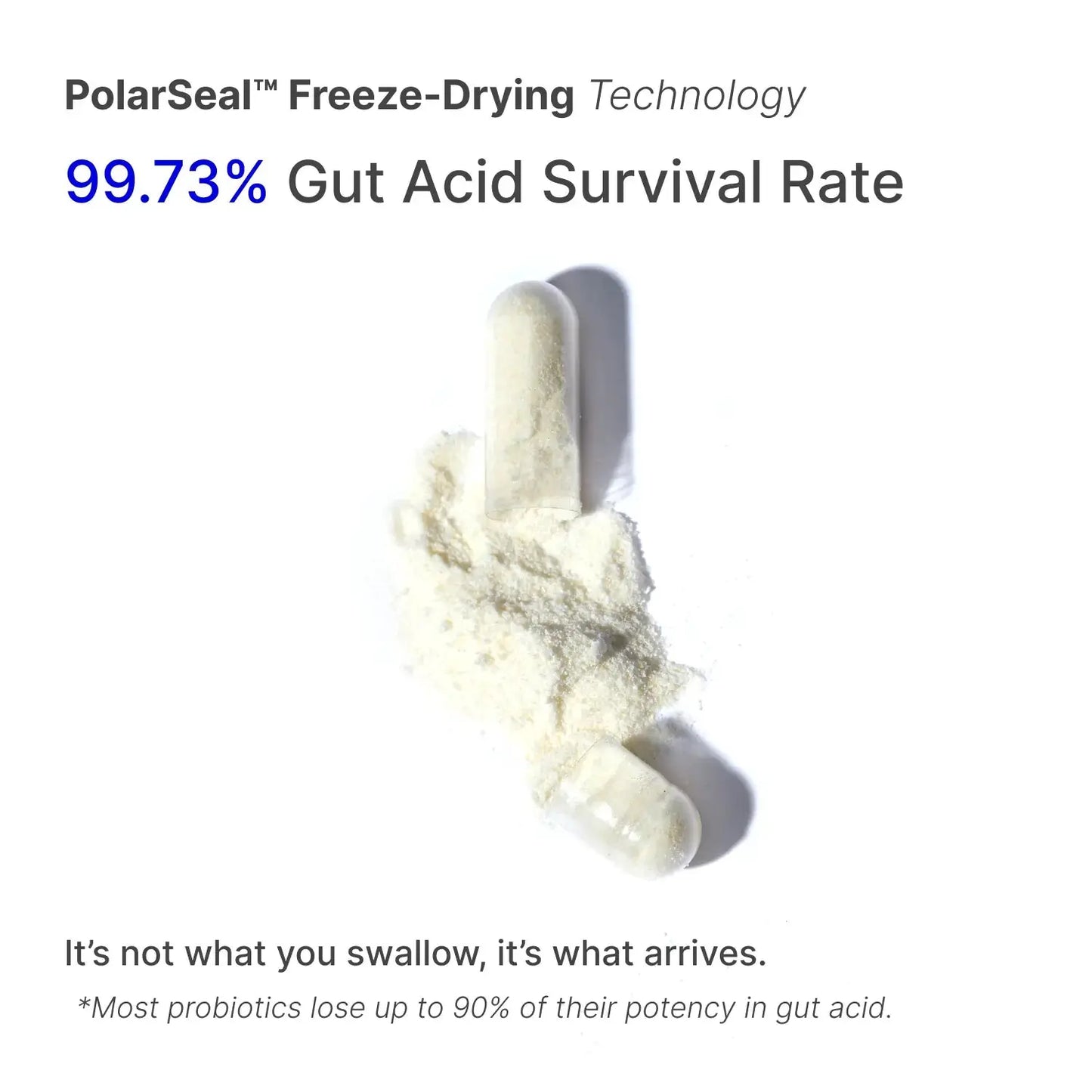 Probiotic powder: PolarSeal technology ensures gut health & acid survival.