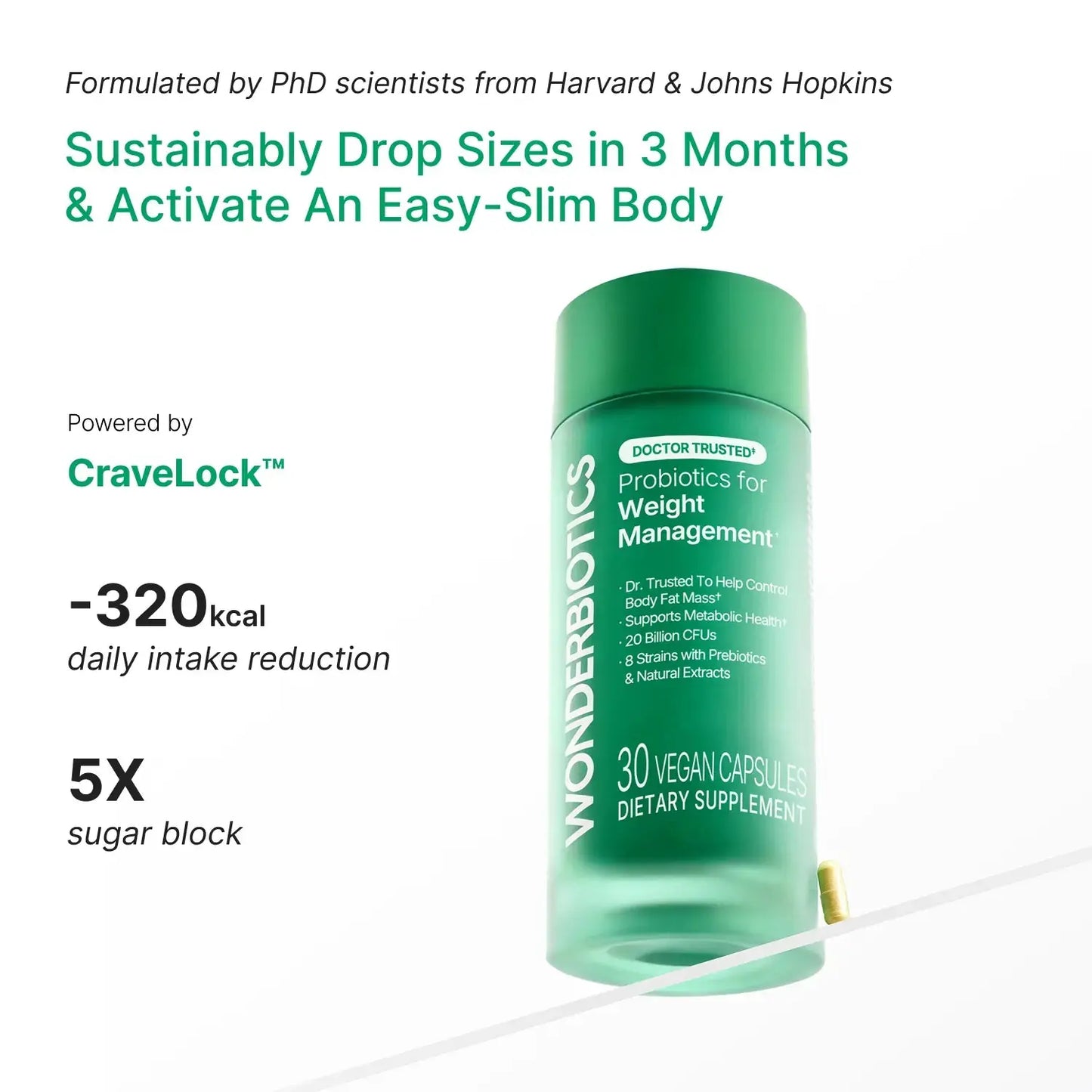 Probiotics for weight management: Green bottle promotes healthy gut and weight loss.